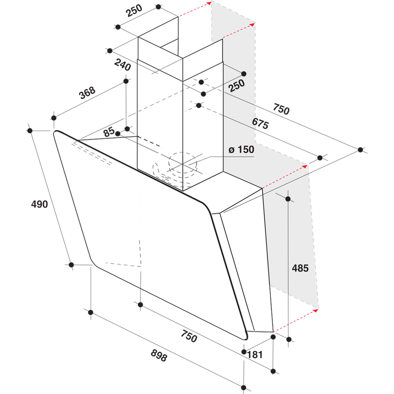 Bauknecht-Dunstabzugshauben-Einbaugerat-BHVS-91F-LT-DP-K-Schwarz-Wandmontage-Elektronisch-Technical-drawing