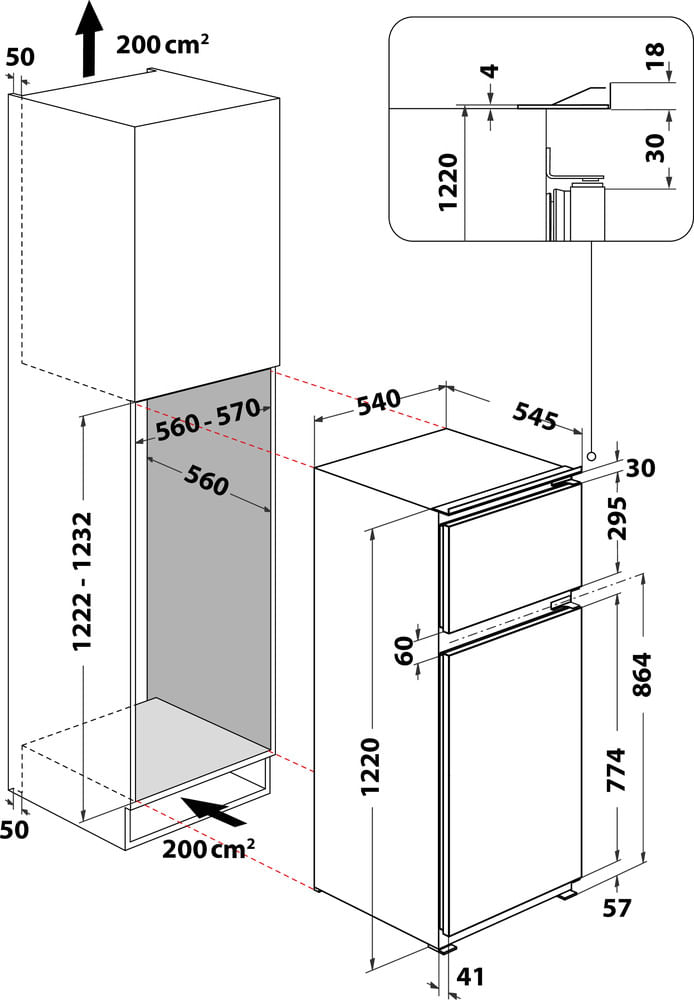 Bauknecht Kühl- / Gefrierkombination Einbaugerät KDI 12S2 Weiss 2 doors Technical drawing