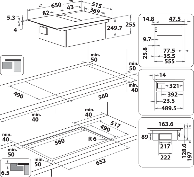 Bauknecht Venting cooktop BVH 2065B Schwarz Technical drawing