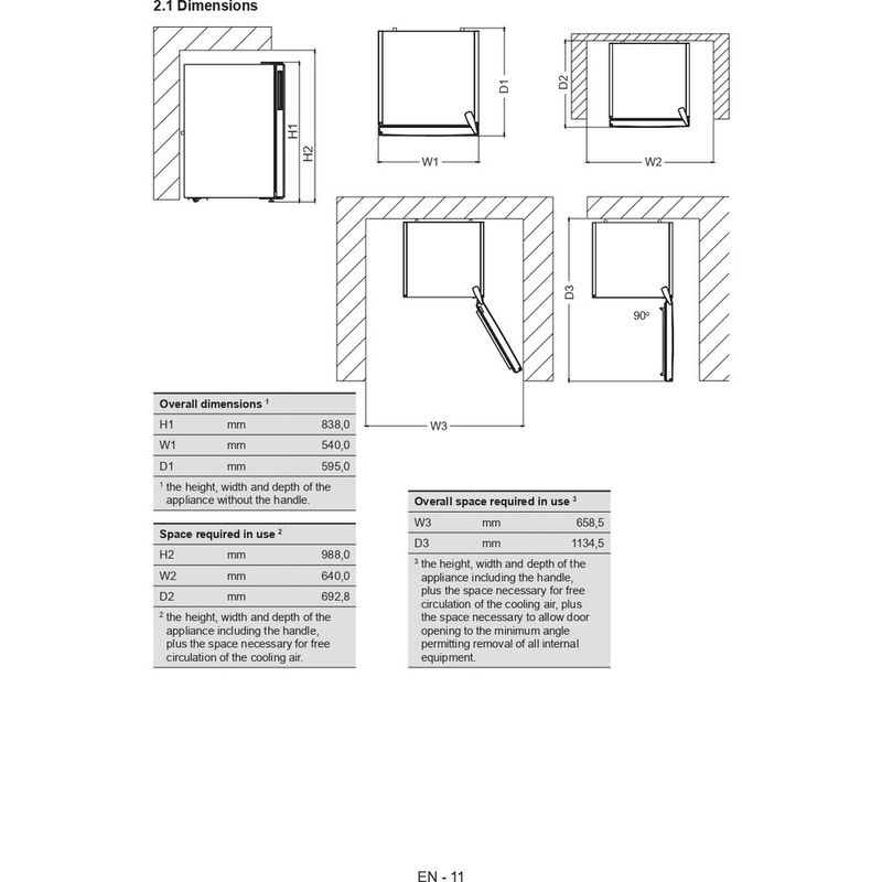 Bauknecht Kühlen Standgerät K55RM 1130 W Weiss Technical drawing