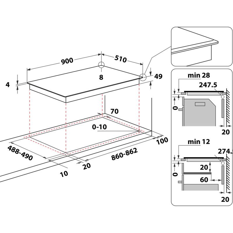 Bauknecht Kochfeld BT 1090 BA Schwarz Induction vitroceramic Technical drawing