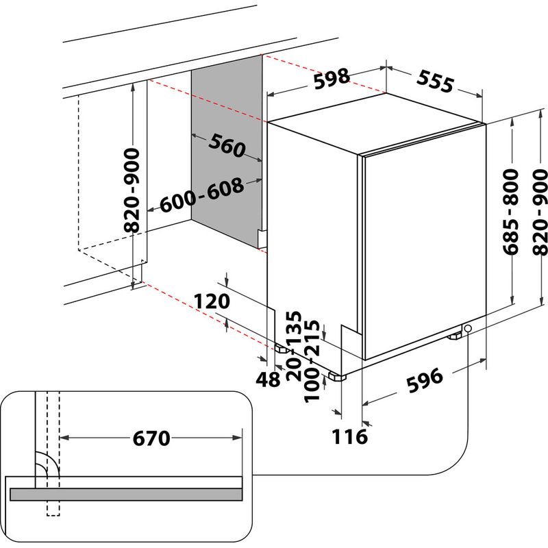 Bauknecht Dishwasher Einbaugerät B2I HKD524 AS Vollintegriert (Lieferung ohne Möbelfront) E Technical drawing