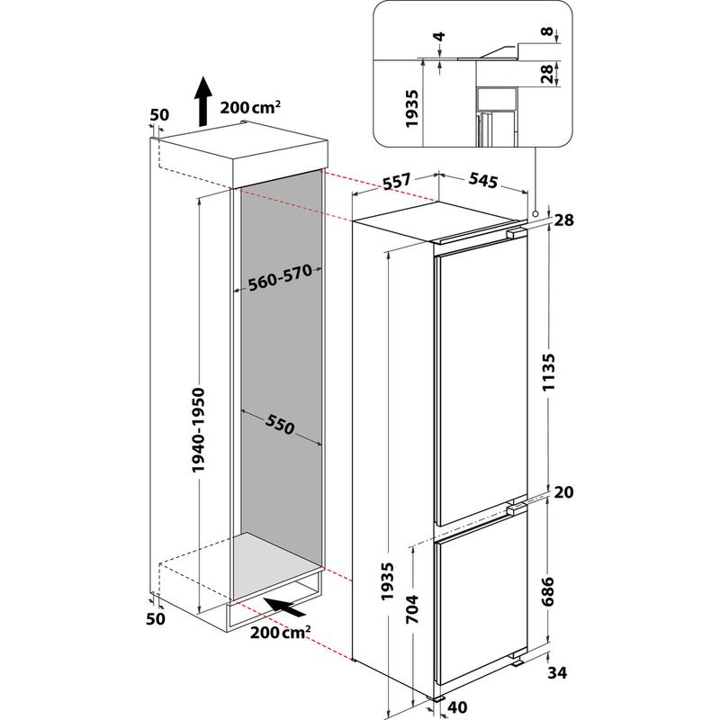 Bauknecht Kühl- / Gefrierkombination Einbaugerät KGITN 20MMF3 Weiss 2 doors Technical drawing