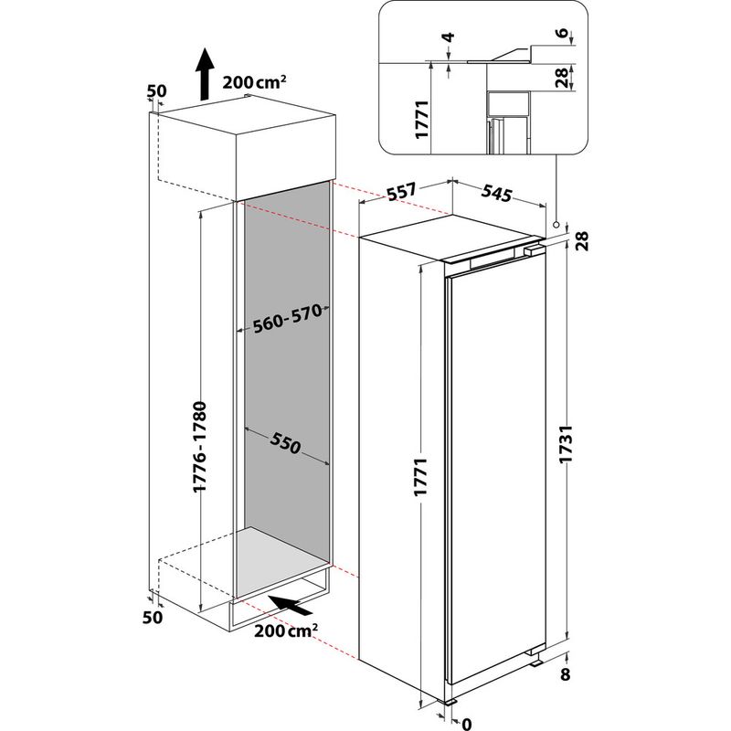 Bauknecht Gefrierteil Einbaugerät BGSI 18F2 S Weiss Technical drawing