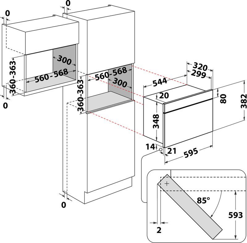 Bauknecht Mikrowelle Einbaugerät BMN1O2BK Schwarz Elektronisch 22 Mikrowelle 750 Technical drawing