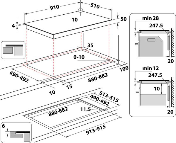 Bauknecht Kochfeld BEX9024DCFF Schwarz Induction vitroceramic Technical drawing