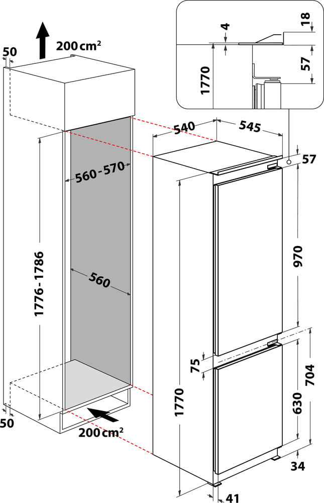 Bauknecht-Kuhl----Gefrierkombination-Einbaugerat-BKGIS-18S12-Weiss-2-doors-Technical-drawing