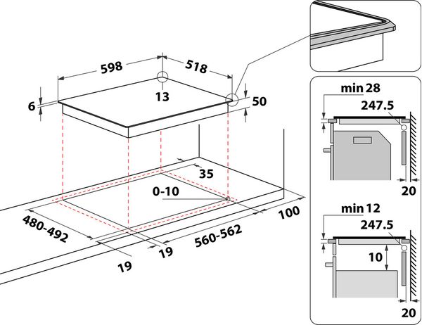 Bauknecht Kochfeld BTX6014DCA Schwarz Induction vitroceramic Technical drawing