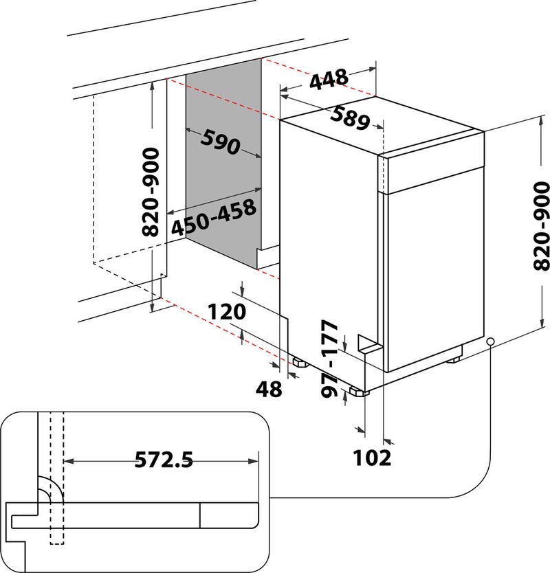 Bauknecht Dishwasher Einbaugerät BK6UB10BS7A0X Unterbau B Technical drawing