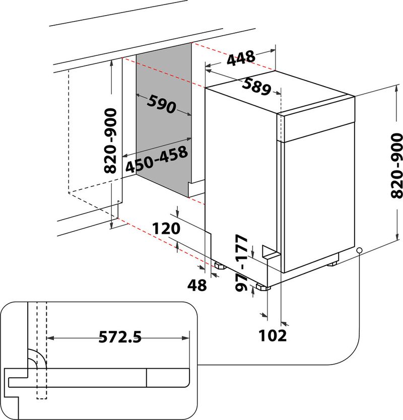 Bauknecht-Dishwasher-Einbaugerat-BK6UB10BS7A0X-Unterbau-B-Technical-drawing