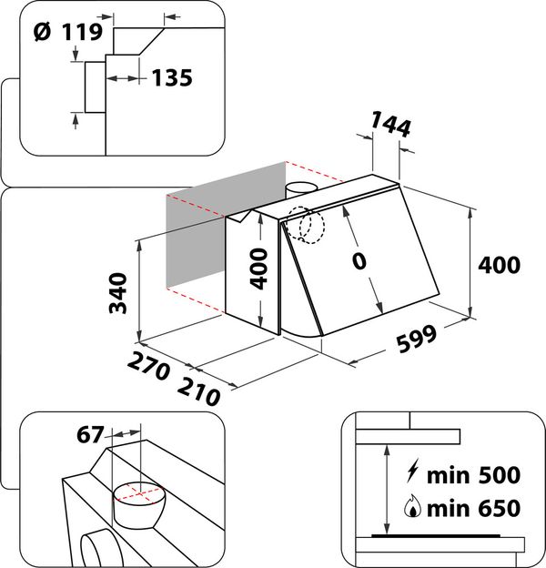Bauknecht Dunstabzugshauben Einbaugerät DE 5360 SG/1 Grau Einbaugerät Mechanisch Technical drawing
