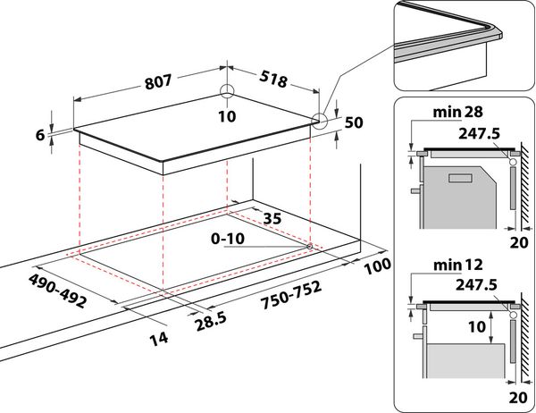 Bauknecht Kochfeld BTX8017DCA Schwarz Induction vitroceramic Technical drawing